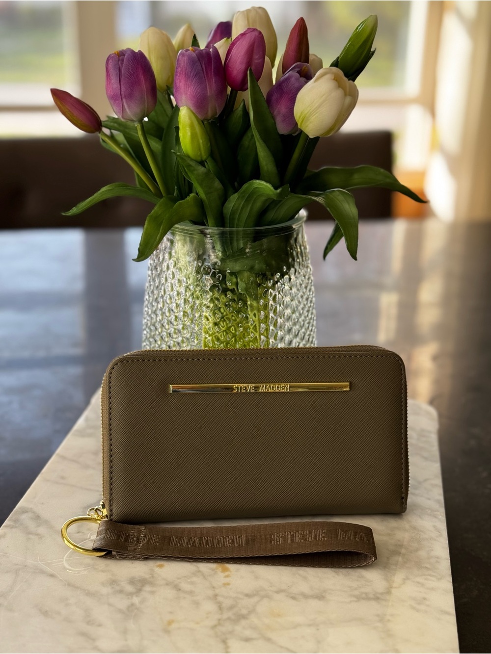 Steve Madden Olive Green Zip-Around Wristlet Wallet